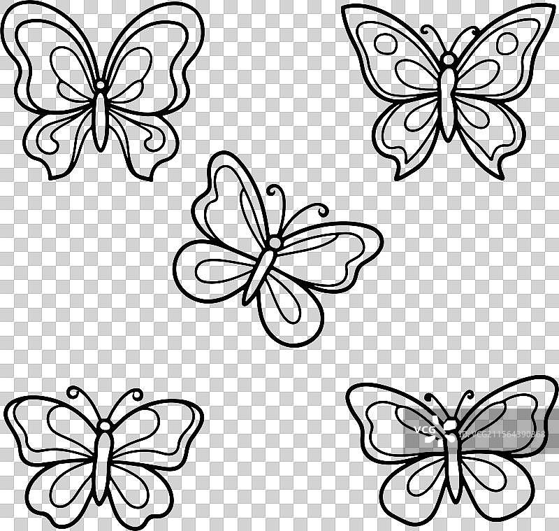 一组孤立在白色背景上的蝴蝶剪影图片素材