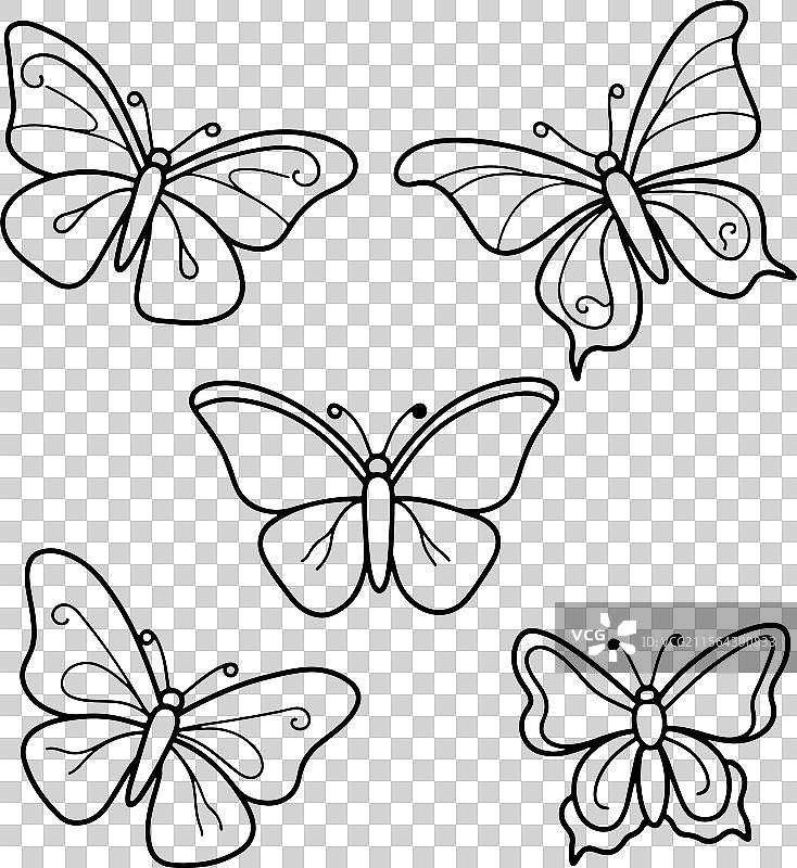 一组孤立在白色背景上的蝴蝶剪影图片素材