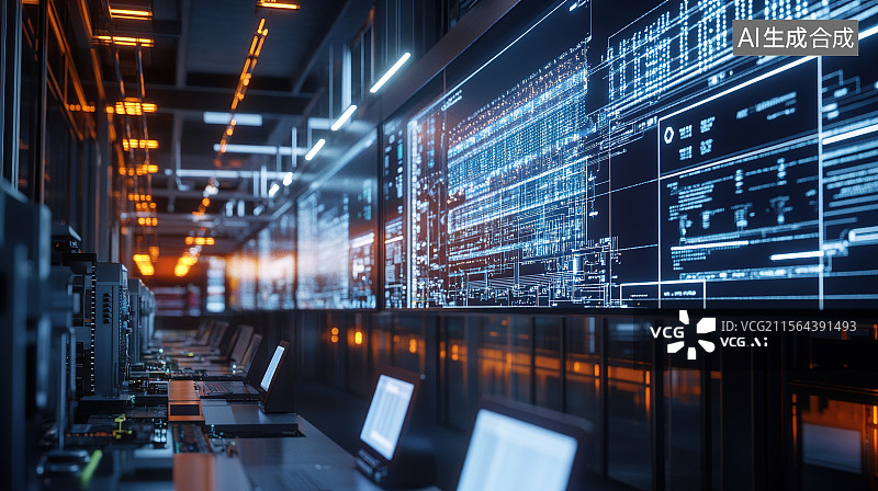 【AI数字艺术】生产监控调度室内智能中控大屏监控生产线状态图片素材