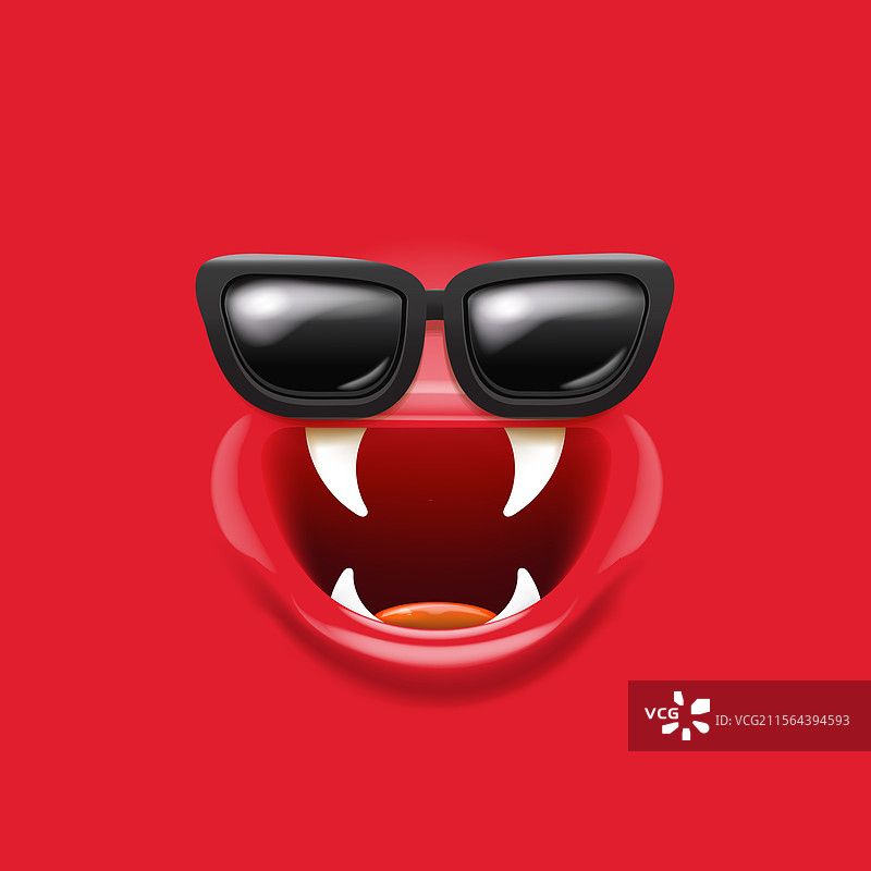卡通红色怪兽脸与黑色复古风格图片素材