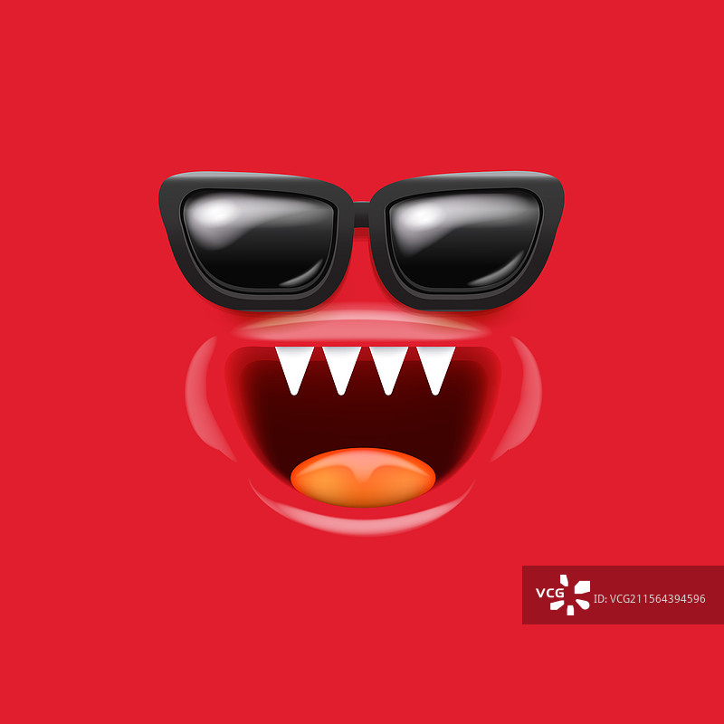 卡通红色怪兽脸与黑色复古风格图片素材