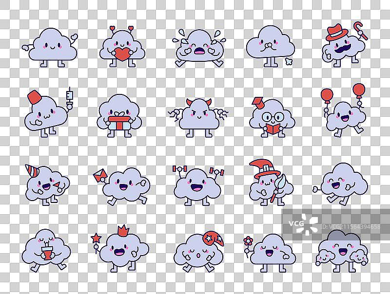 可爱的卡哇伊云朵角色组合图片素材