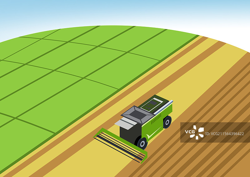 乡村振兴乡民乡下农村农业农民家园家乡老家现代化机械耕田田野农场劳动插画图片素材