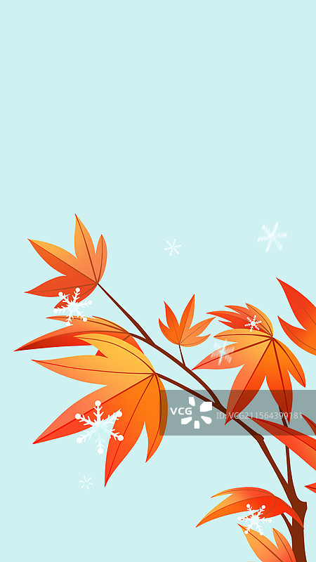 二十四节气秋天霜降之红枫叶上落寒霜飘雪插画图片素材