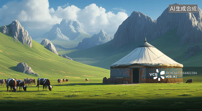 【AI数字艺术】草原毡房风光图片素材