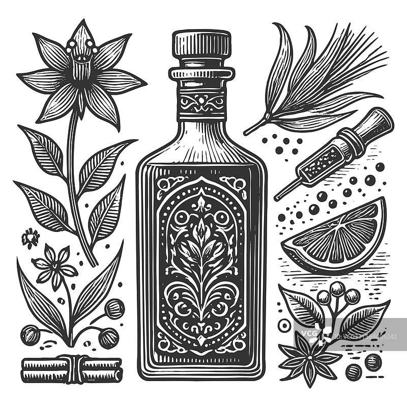 装有植物成分的草药瓶图片素材