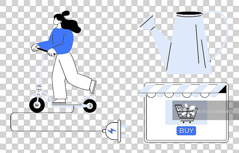 骑电动滑板车的女性正在网上购物图片素材