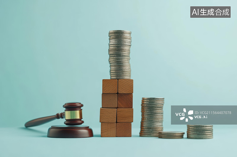 【AI数字艺术】法槌与钱币法律金融象征画面图片素材