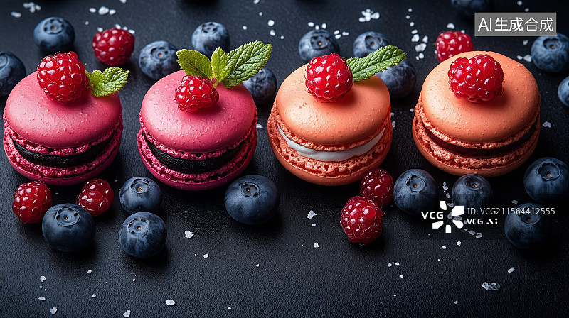 【AI数字艺术】马卡龙法式小圆饼图片素材