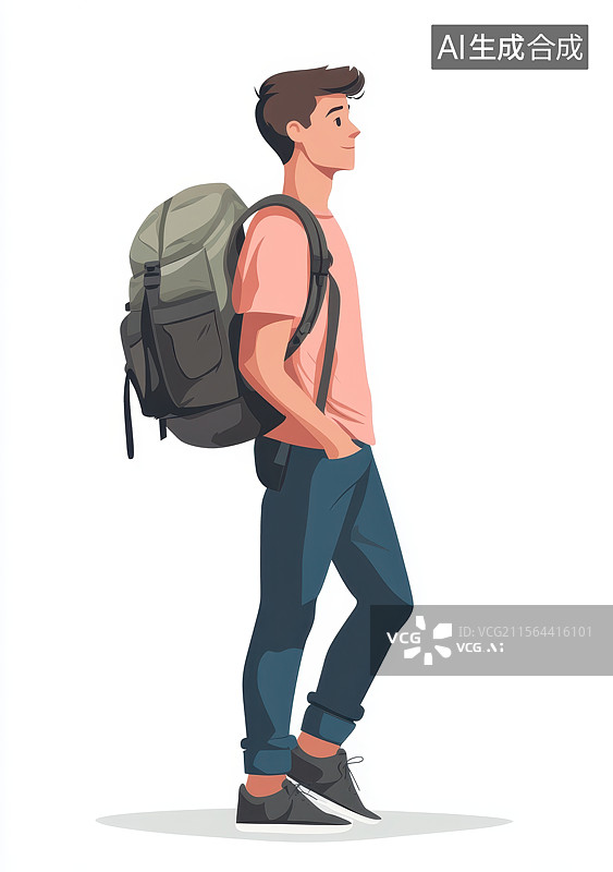 【AI数字艺术】背书包的卡通青年男孩图片素材