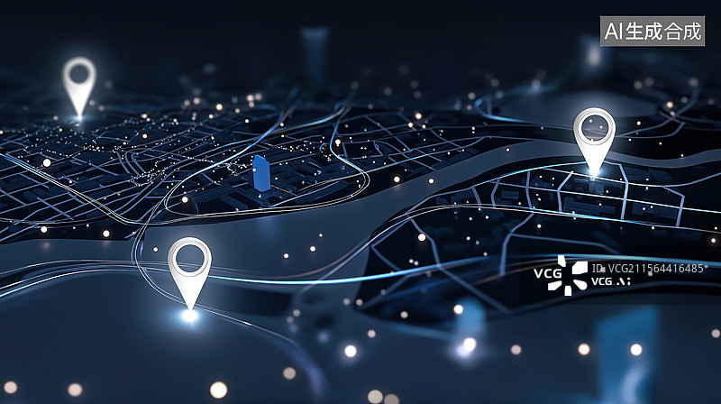 【AI数字艺术】城市导航地图与定位点图片素材