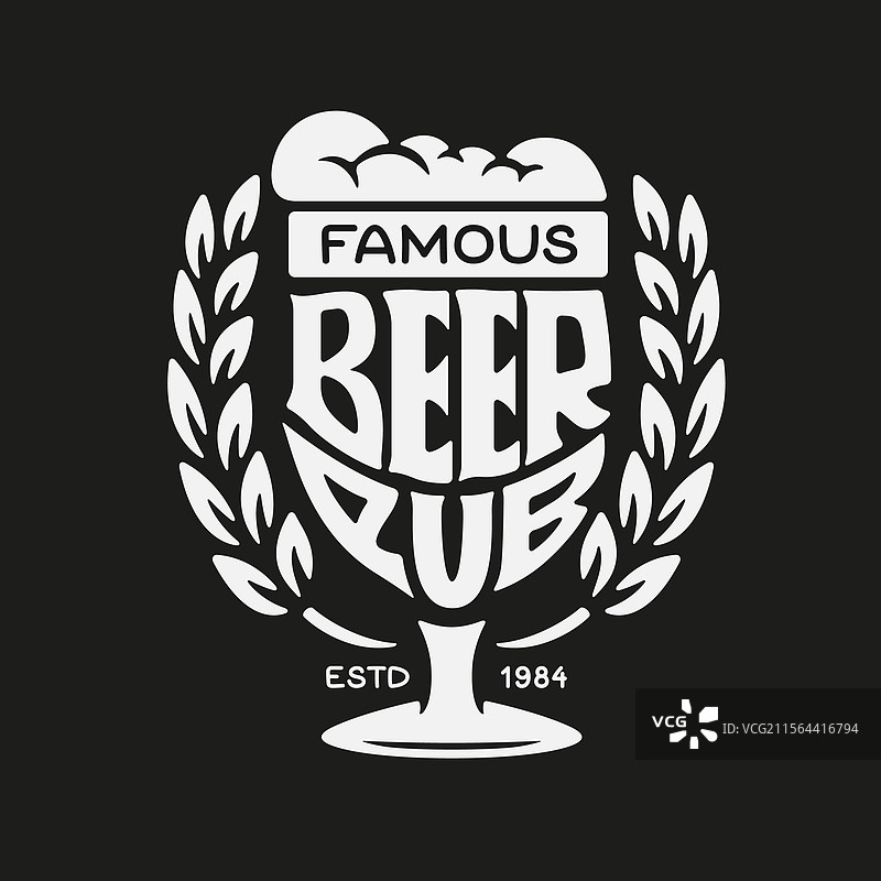 手绘啤酒主题的精酿啤酒酒吧标志徽章图片素材