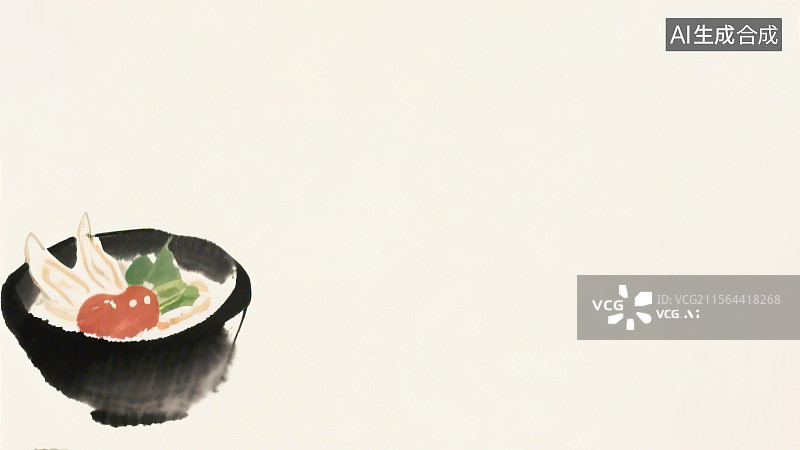 【AI数字艺术】复古中国风水墨画左下背景，新国风中华传统美食简约写意毛笔画新年国庆中秋节除夕团圆聚餐年夜饭餐厅菜品单图片素材
