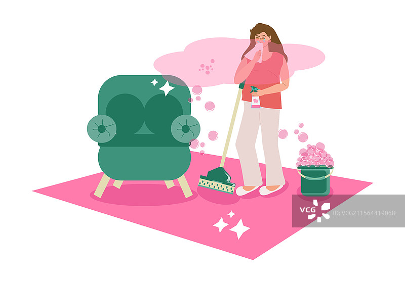 年轻的孕妇在打扫房子图片素材