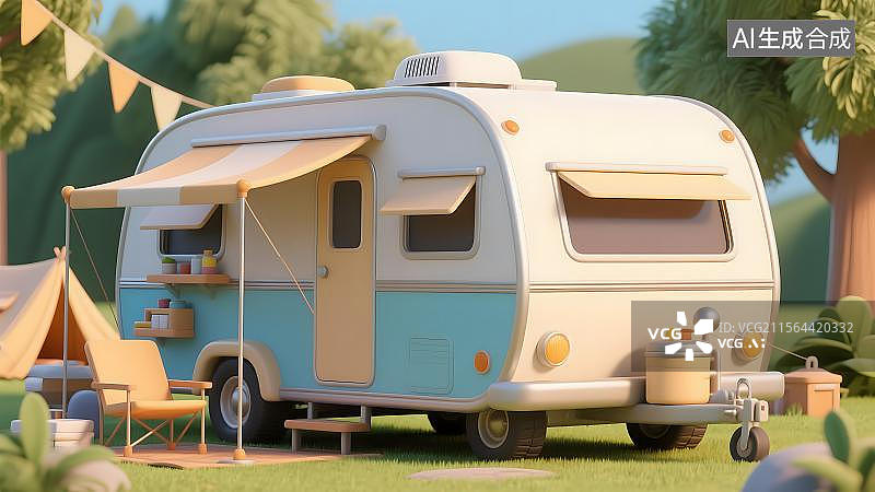 【AI数字艺术】卡通露营车之旅图片素材