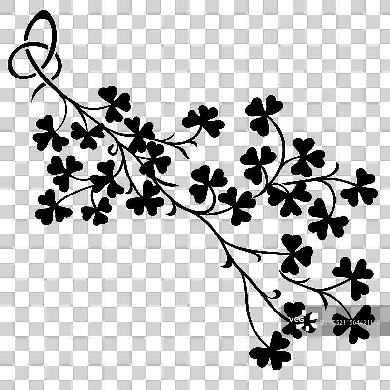 复古设计，带有三叶草叶子和茎的手绘图案图片素材