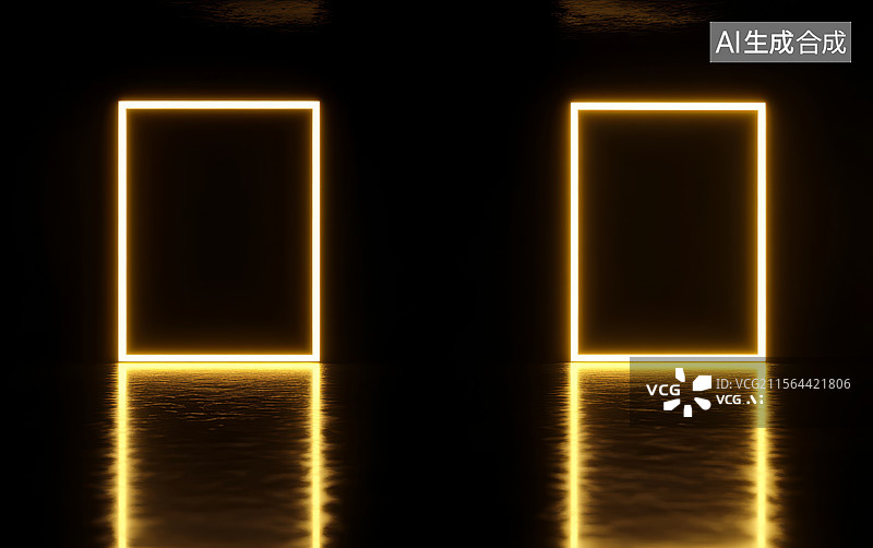 【AI数字艺术】两个发光的矩形框架图片素材