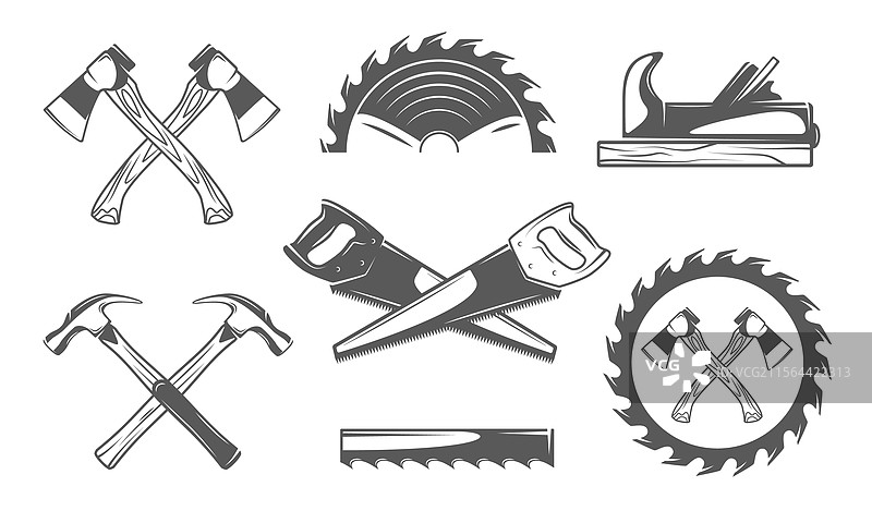 木工图标集，孤立在白色背景上图片素材