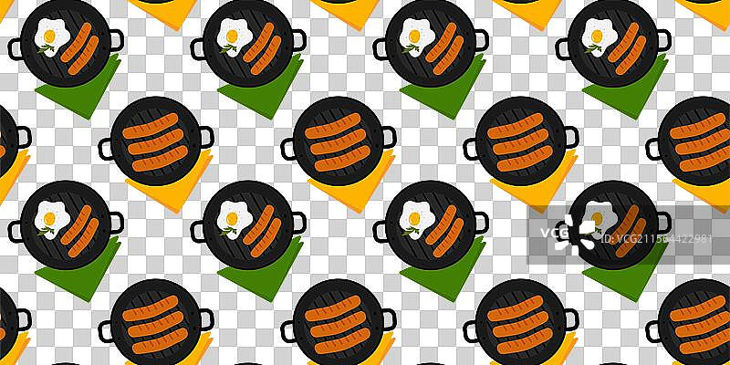 烤香肠、煎蛋、香料和香菜图片素材