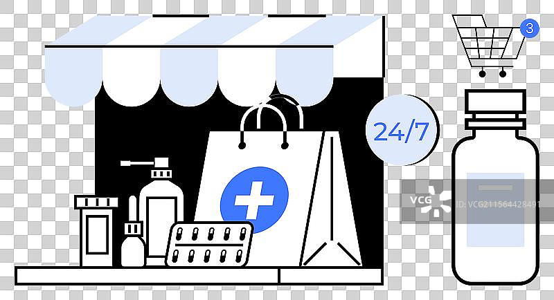 在线药房概念与购物车图片素材