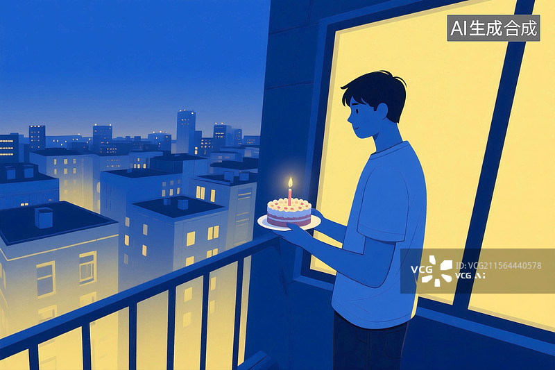【AI数字艺术】一个青年男人子在夜晚庆祝生日图片素材