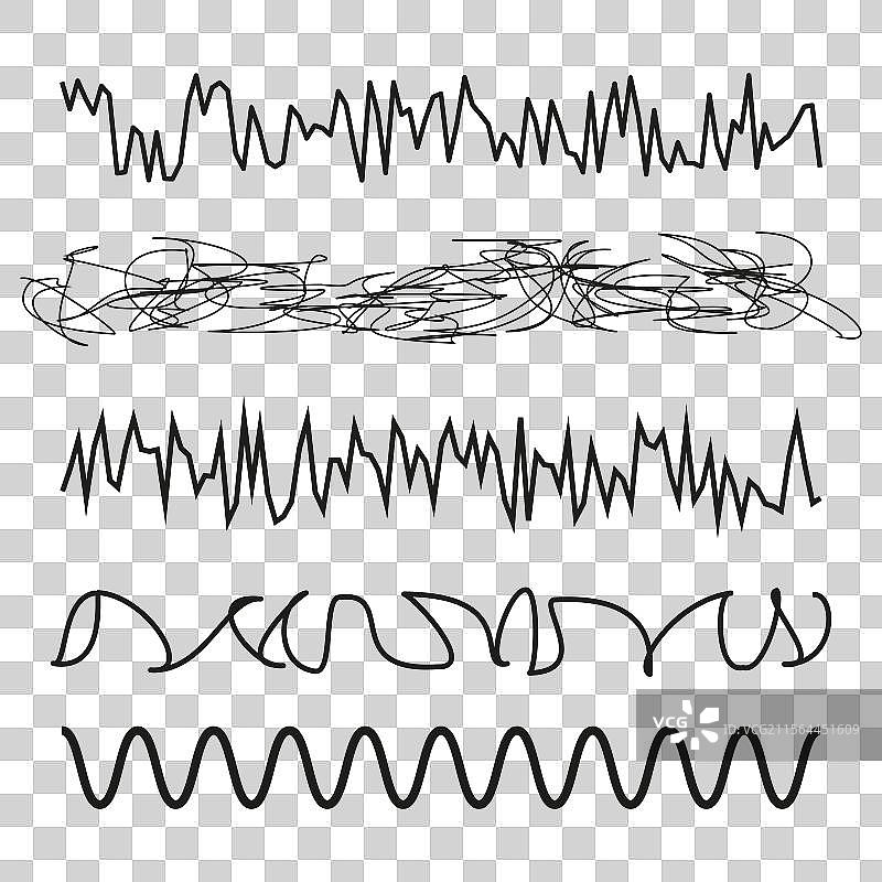 手绘波形的抽象线条集，锯齿状和图片素材