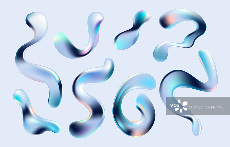 一组流动的彩色气泡和水滴抽象图形图片素材