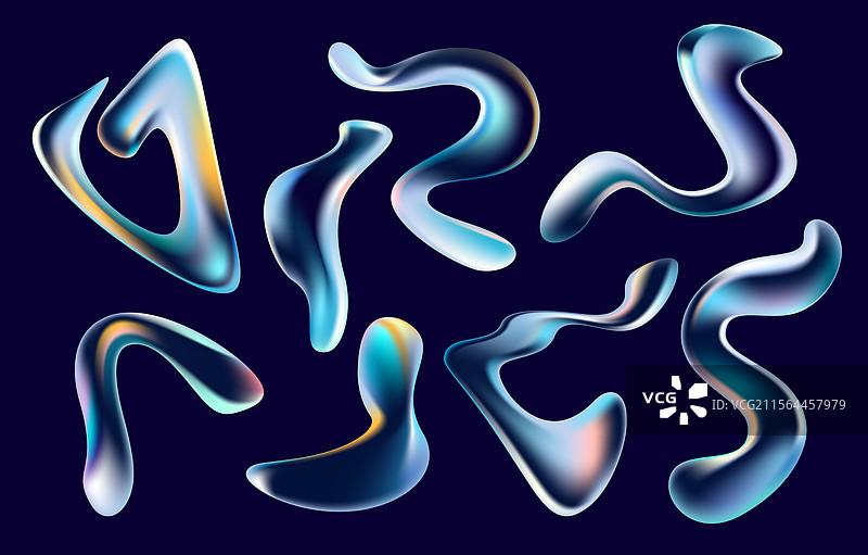 一组流动的彩色气泡和水滴抽象图形图片素材