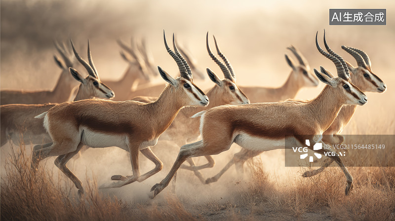 【AI数字艺术】一群奔跑的羚羊动物图片素材