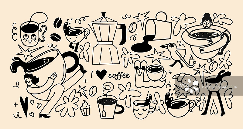 可爱的咖啡馆咖啡厅贴纸图片素材