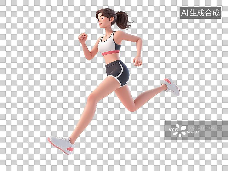 【AI数字艺术】一个美女跑步，3D三维图形免抠元素图片素材