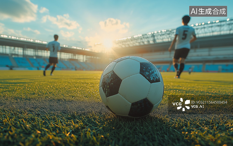 【AI数字艺术】足球场上一颗足球特写图片素材