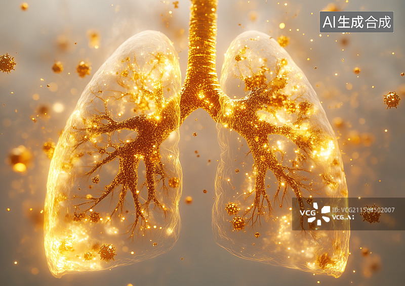 【AI数字艺术】金色的肺部模型图片素材