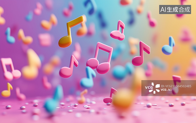 【AI数字艺术】彩色的音乐符号在空中飞舞图片素材