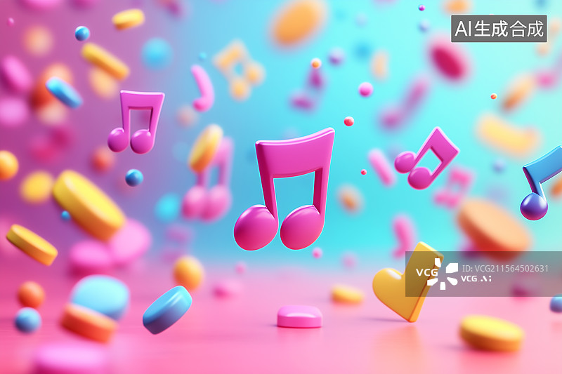 【AI数字艺术】彩色的音乐符号在空中飞舞图片素材
