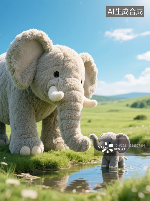【AI数字艺术】大象玩具在水边图片素材