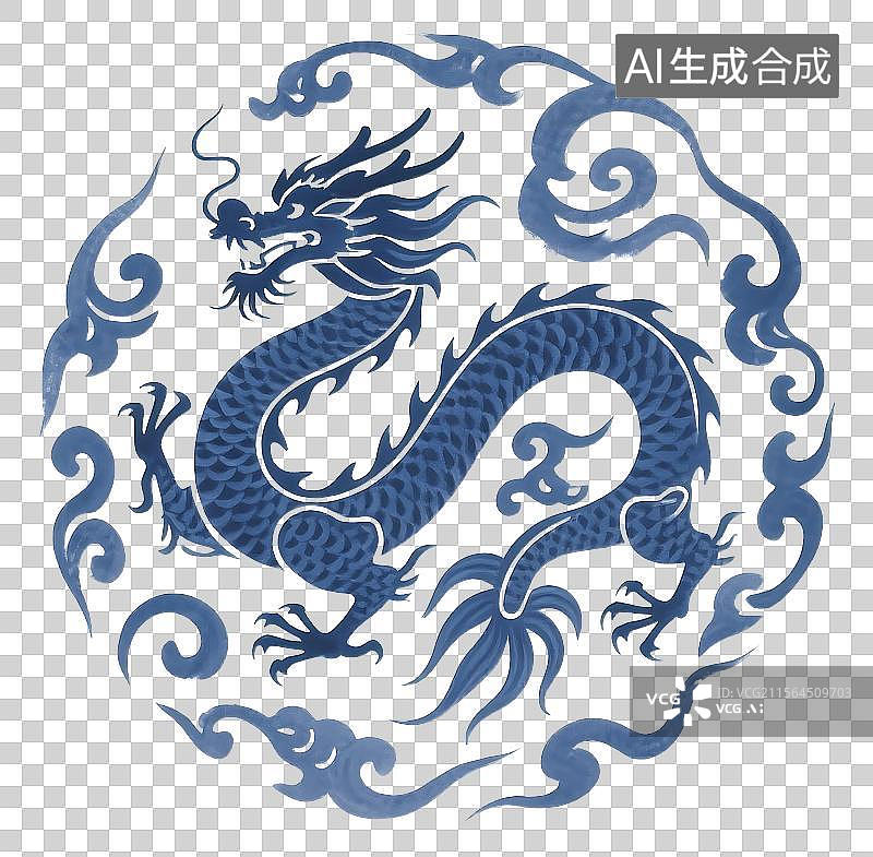 【AI数字艺术】中国传统图案纹饰青花龙图片素材