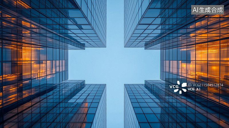 【AI数字艺术】蓝色玻璃廊道与发光路径对称都市图片素材
