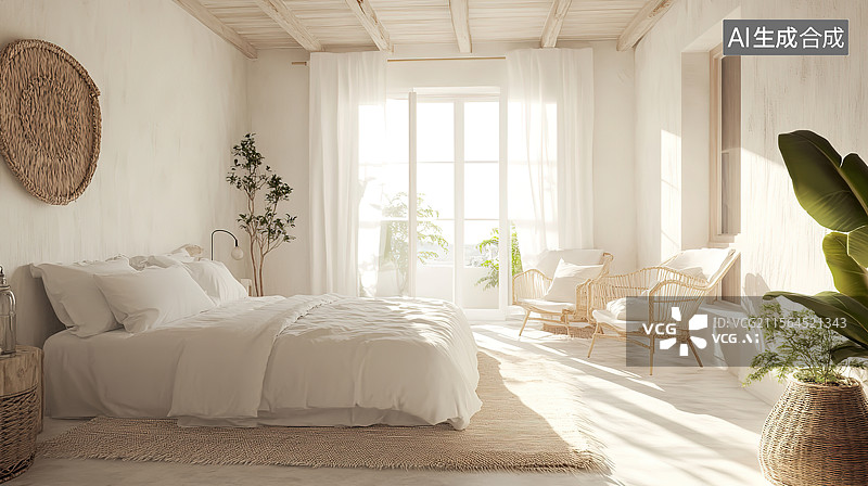 【AI数字艺术】斯堪的纳维亚风格的卧室场景图片素材