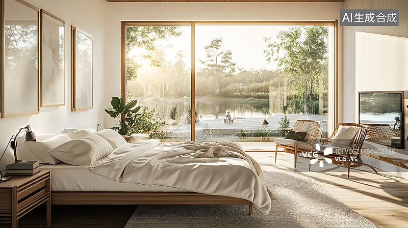 【AI数字艺术】斯堪的纳维亚风格的卧室场景图片素材