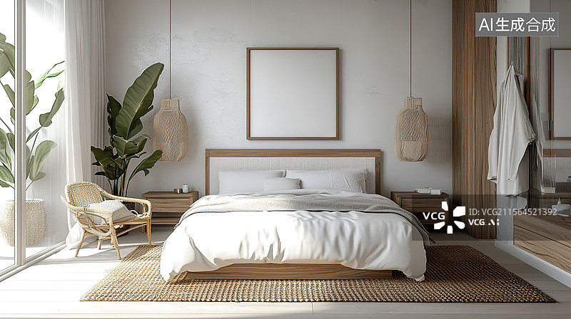 【AI数字艺术】斯堪的纳维亚风格的卧室场景图片素材