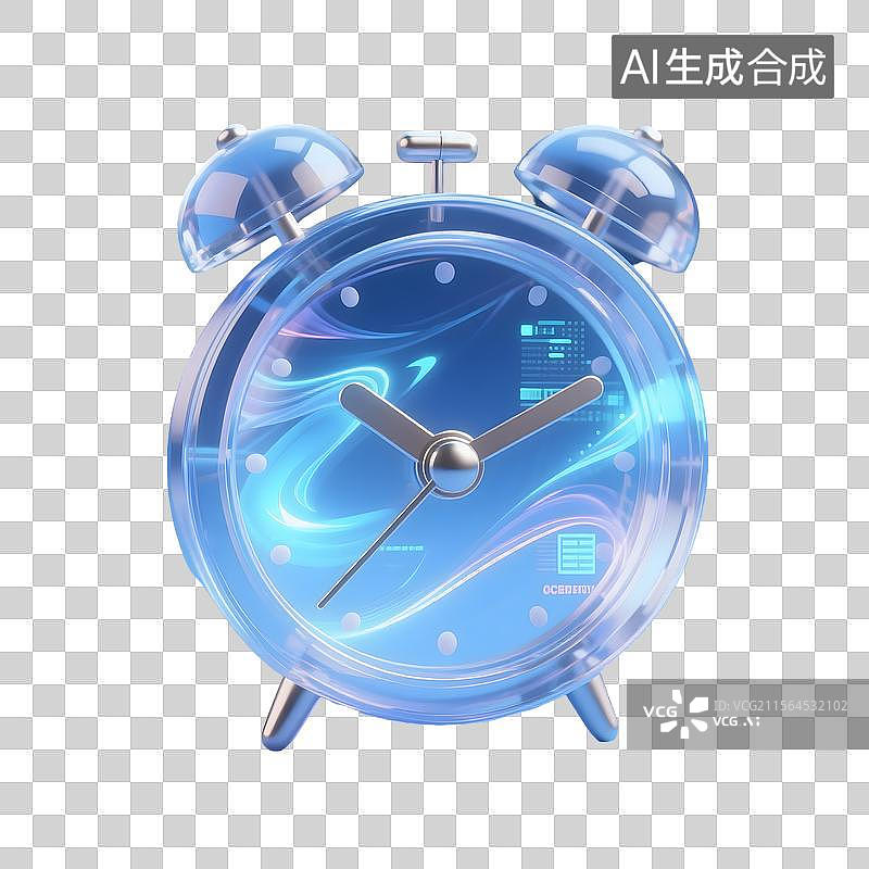 【AI数字艺术】蓝色科技感3D闹钟图标图片素材
