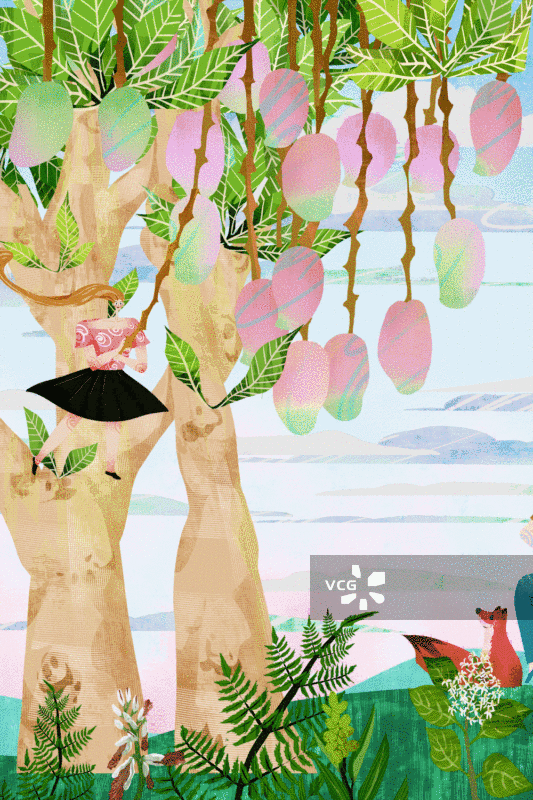 芒果树采摘插画GIF动图图片素材
