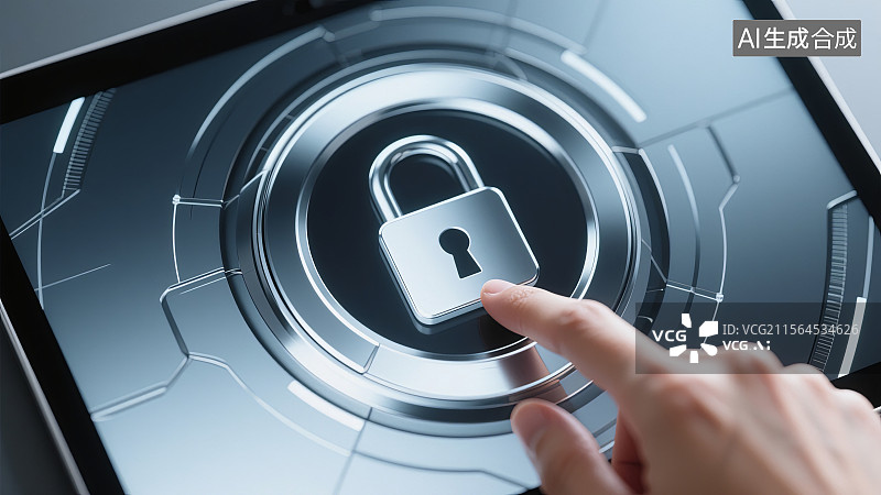 【AI数字艺术】手指触控解锁图标的交互安全界面图片素材