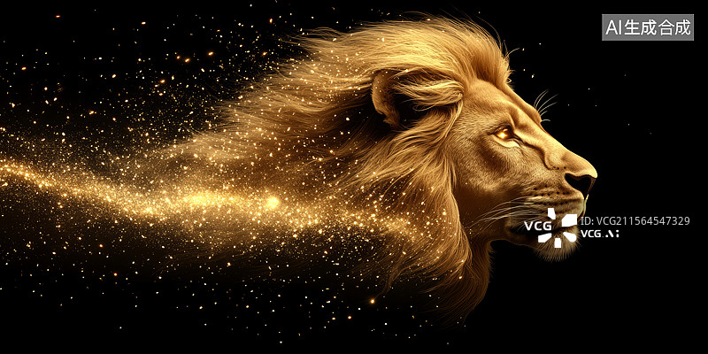 【AI数字艺术】金黄雄狮散发神秘威严图片素材
