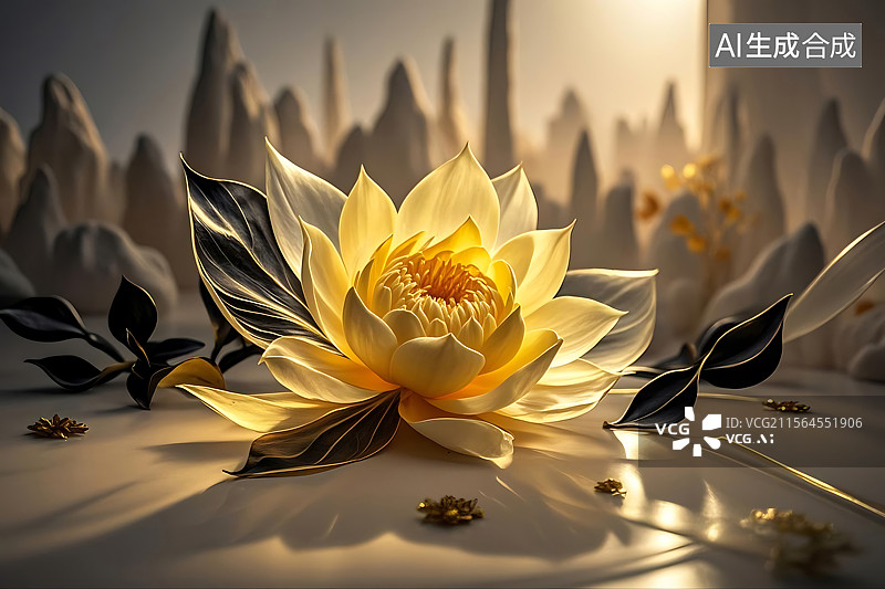 【AI数字艺术】金色莲花静谧之美图片素材