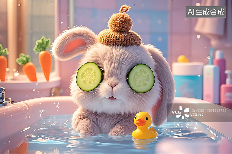 【AI数字艺术】可爱兔子泡泡浴图片素材
