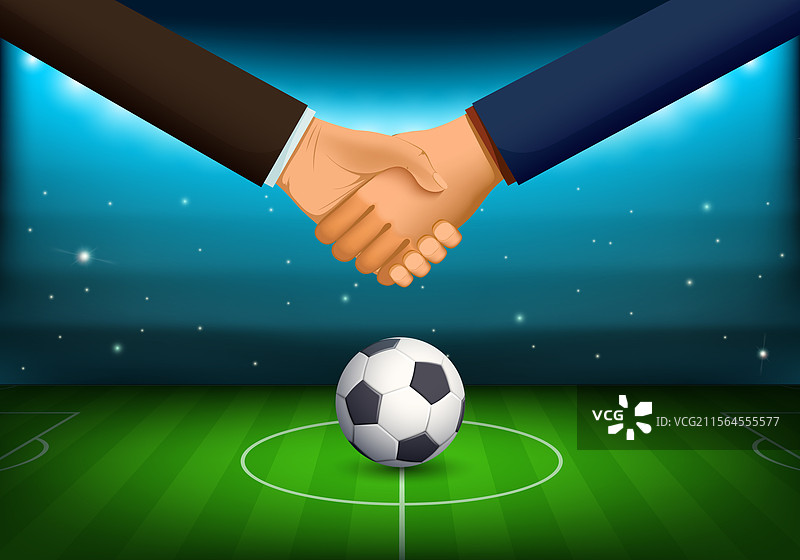 在足球场背景下的握手图片素材