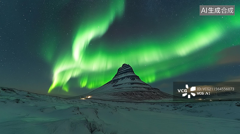 【AI数字艺术】冰川与极光自然美景图片素材