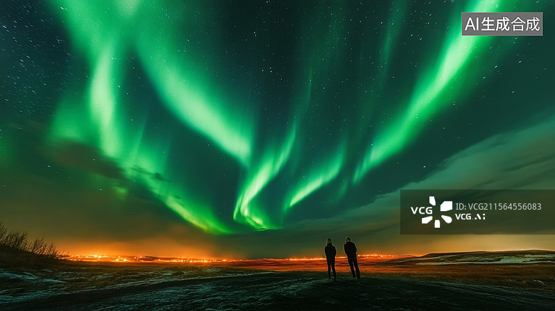 【AI数字艺术】冰川与极光自然美景图片素材